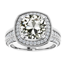 Halo Round Old Mine Cut Real Diamond Ring 14K Gold Jewelry 6.50 Carats