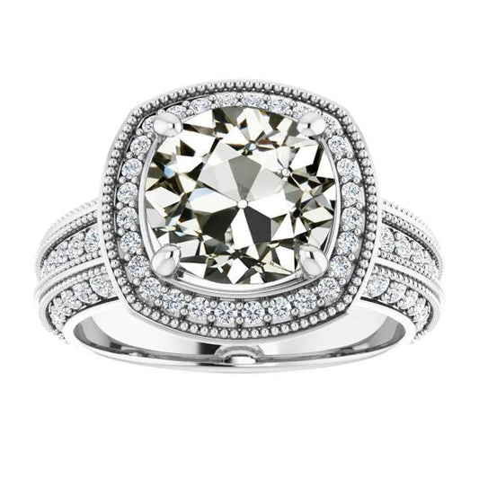 Anel de diamante Halo redondo antigo lapidado em mina 14K joias de ouro 6.50 quilates - harrychadent.pt