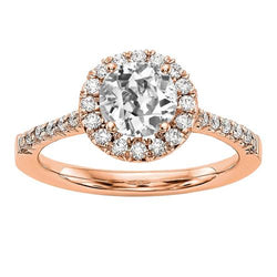 Halo Round Old Miner Diamond Ring 3.25 Carats Tapered Shank Rose Gold
