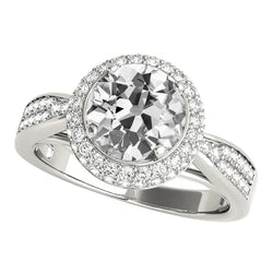 Halo Round Old Miner Diamond Ring 4.50 Carats Tapered Shank Jewelry