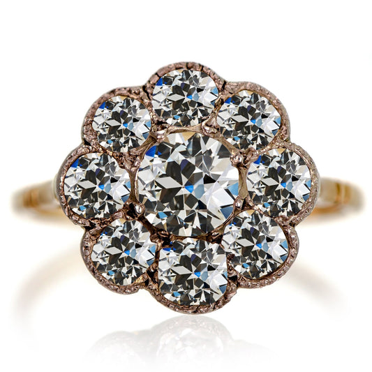Halo redondo antigo mineiro anel de diamante flor estilo 10 quilates amarelo ouro - harrychadent.pt