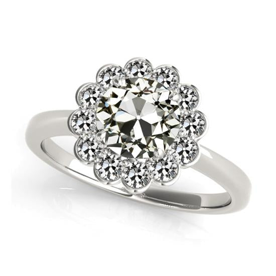 Halo redondo antigo mineiro anel de diamante flor estilo 14k ouro 3.50 quilates - harrychadent.pt