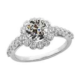 Halo Round Old Miner Diamond Ring Flower Style 14k Gold 4.50 Carats