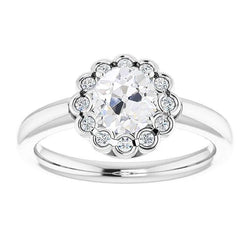 Halo Round Old Miner Diamond Ring Half Bezel Set 4 Carats Flower Style