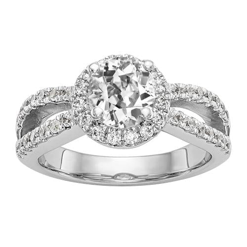 Halo redondo antigo mineiro anel de diamante joias com haste dividida 4.50 quilates - harrychadent.pt
