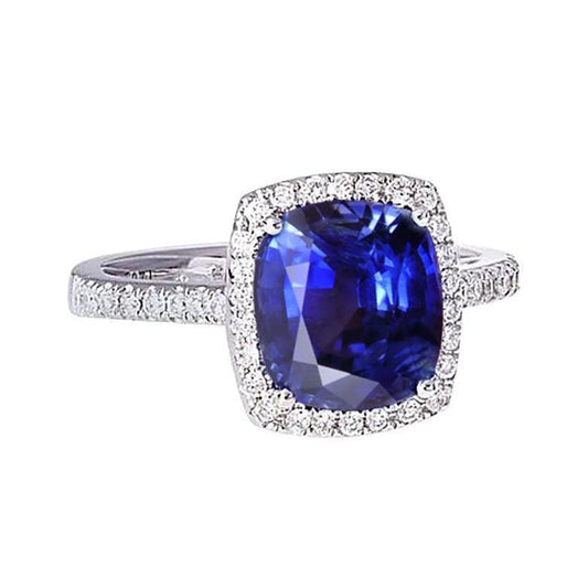 Halo Sri Lanka Sapphire and Diamond White Gold 14K Ring 7,80 Ct - harrychadent.pt