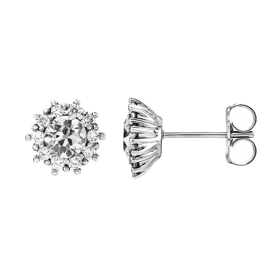 Halo Stud Earrings 4 quilates antigo mineiro diamante estilo flor push backs - harrychadent.pt