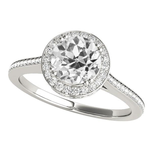 Anel de casamento Halo com diamantes redondos com corte antigo 4.25 quilates em ouro 14K - harrychadent.pt