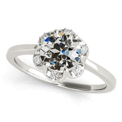 Halo Wedding Ring Round Old European Diamond 14K Gold 3 Carats