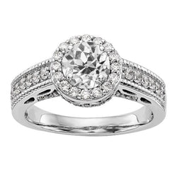 Halo Wedding Ring Round Old Miner Diamond Milgrain Shank 4.25 Carats