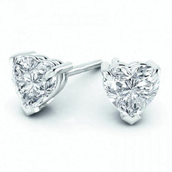 Heart Shape Prong Set Diamonds 3.50 Carats Studs Earrings Gold White