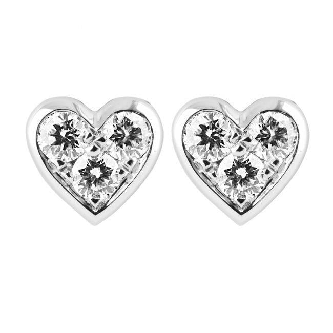 Orecchini a bottone a forma di cuore in oro bianco 14 carati da 2.10 ct con diamanti a taglio rotondo - harrychadent.pt