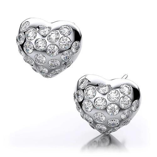 Brincos de pregos em formato de coração 3.20 ct diamantes lapidação redonda ouro branco 14K - harrychadent.pt