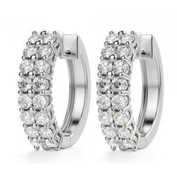Hoop Earrings 14K White Gold  4.50 Carats Round Cut Diamonds Ladies