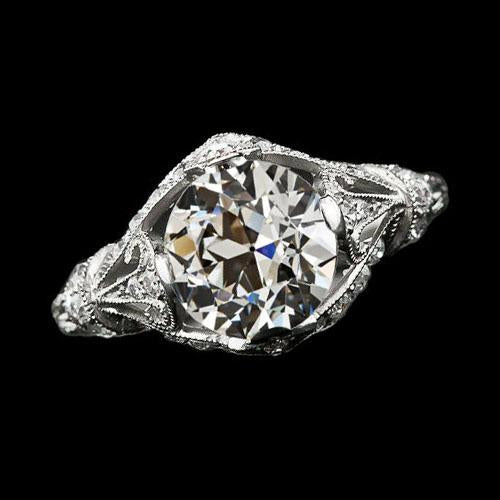 Solitário de estilo antigo redondo antigo anel de diamante de 2 quilates Milgrain - harrychadent.pt