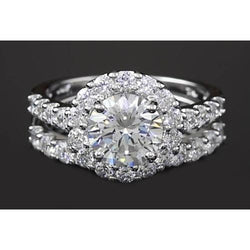Lab Grown Halo Parallel Double Shank Ring 1.80 Carats