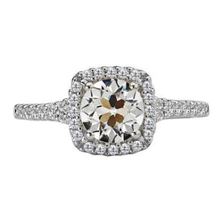 Lab Grown Halo Round Old Mine Cut Diamond Ring With Accents Gold 4.50 Carats