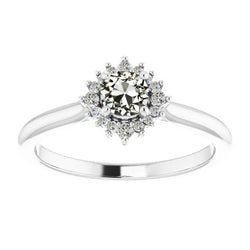 Lab Grown Round Old Cut Diamond Halo Ring Star Style Ladies Jewelry 2 Carats