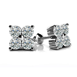 Ladies 4 Ct Round Brilliant Cut Diamonds Stud Earrings White Gold 14K