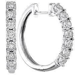 Ladies Diamond Hoop Earring Pair Fine White Gold 3 Carats Jewelry