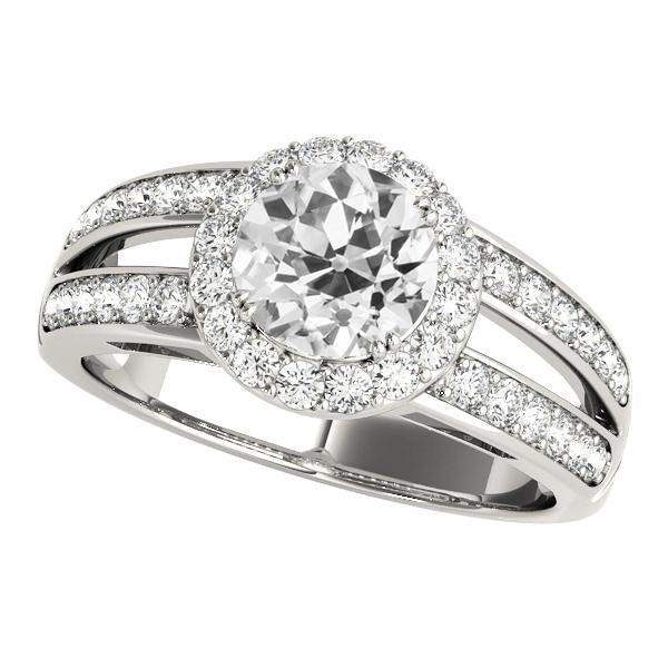 Feminino Halo Old Cut redondo anel de diamante com haste dividida 4.50 quilates - harrychadent.pt