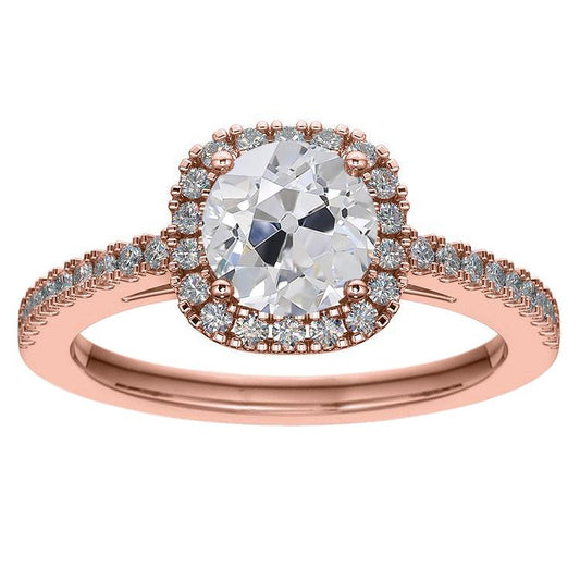 Feminino Halo Old Cut redondo anel de diamante ouro rosa 4.25 quilates - harrychadent.pt