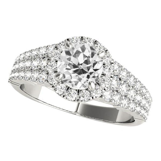 Anel de halo feminino redondo antigo mineiro de diamante com várias fileiras de pavimento conjunto de 5 quilates - harrychadent.pt