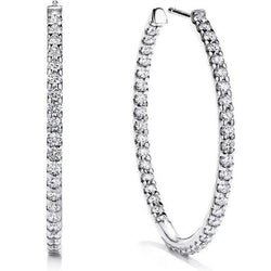 Ladies Hoop Earrings 4.30 Carats Round Cut Diamonds White Gold 14K
