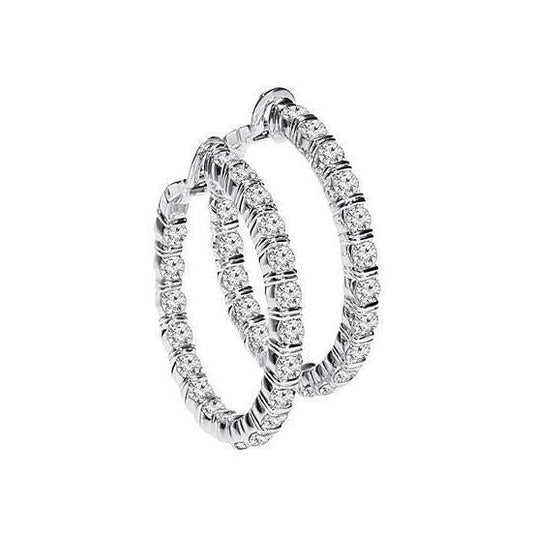 Brincos de aro feminino com corte redondo 4.70 quilates e diamantes ouro branco 14K - harrychadent.pt