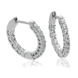 Ladies Hoop Earrings White Gold 14K Round Cut 2.85 Ct Diamonds