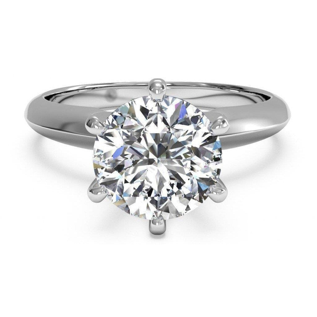 Solitário feminino redondo de diamante anel de casamento em ouro branco 14K - harrychadent.pt
