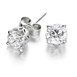 Ladies Studs Earrings 2.50 Carats Round Cut Diamonds White Gold 14K