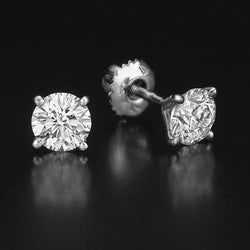 Ladies Studs Earrings 3 Ct Round Brilliant Cut Diamonds White Gold