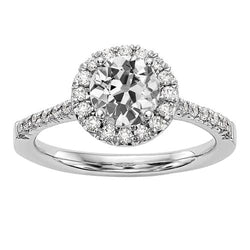 Lady’s Halo Ring Round Old Cut Diamond With Accents 3.25 Carats