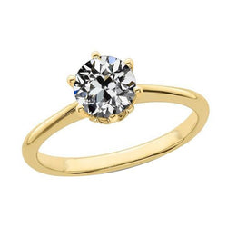 Lady’s Solitaire Ring Round Old Miner Diamond 1.50 Carats Yellow Gold