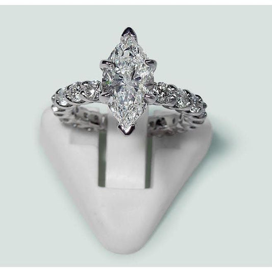 Marquise e anel de noivado de diamante redondo de 2,75 quilates em ouro branco 14K - harrychadent.pt