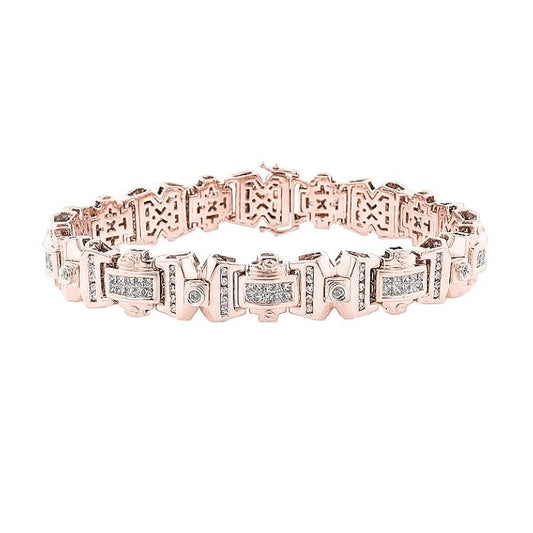 Pulseira masculina Princesa em ouro rosa 14K com diamante redondo de 9 quilates - harrychadent.pt