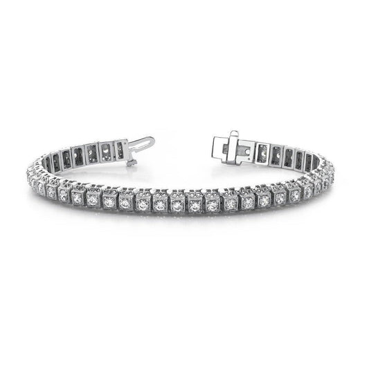 Pulseira de link estilo Milgrain 4.20 ct diamantes de corte redondo em ouro branco - harrychadent.pt