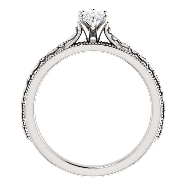 Anel Solitário Milgrain Diamante Marquise 1,50 Quilates Ouro Branco 14 K