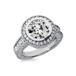 Old Cut Real Diamond Gold Halo Ring Bezel Set Antique Style 3.50 Carats