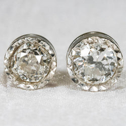 Old Mine Cut 4 Ct Diamonds Ladies Studs Earrings White Gold
