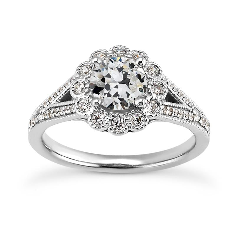 Diamante de corte de mina antigo anel de halo dividido haste flor estilo 4.75 quilates - harrychadent.pt
