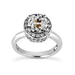Old Mine Cut Genuine Diamond Halo Wedding Ring 14K White Gold 4.75 Carats