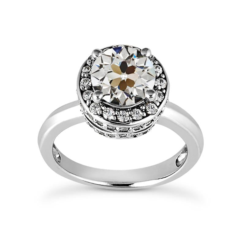 Anel de casamento de halo de diamante com corte de mina antiga 14K ouro branco 4.75 quilates - harrychadent.pt