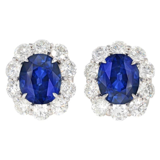 Oval Ceilão Safira e Brincos de Diamante de 6 Quilates de Corte Redondo - harrychadent.pt