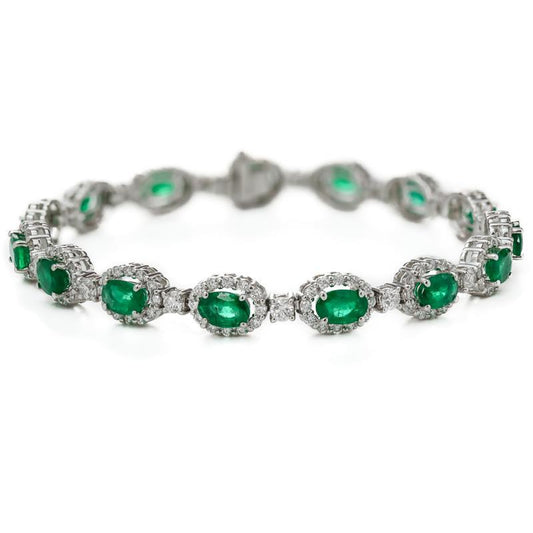 Esmeralda verde de corte oval com pulseira de tênis feminina de diamantes 14K 8,5 ct. - harrychadent.pt
