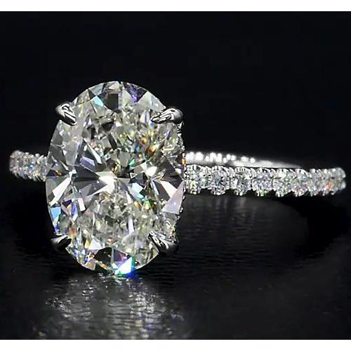 Anel de noivado de diamante oval 4 quilates joia ouro branco 14K - harrychadent.pt