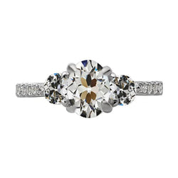 Oval Old Mine Cut Real Diamond Ring 3 Stone Style 5.50 Carats Gold