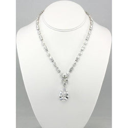 Pear, Marquise And Round Diamond Necklace 20 Carats Fine 14K White Gold