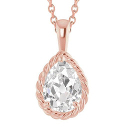 Pear Old Mine Diamond Slide Pendant With Chain 3 Carats Rose Gold 14K